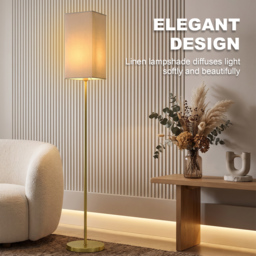 HOMCOM Floor Lamp, Modern Standing Lamp with Linen Shade and Foot Switch, Tall Lamps for Bedroom, Bulb not Included, Gold Tone - thumbnail 4