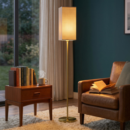 HOMCOM Floor Lamp, Modern Standing Lamp with Linen Shade and Foot Switch, Tall Lamps for Bedroom, Bulb not Included, Gold Tone - thumbnail 8