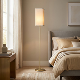 HOMCOM Floor Lamp, Modern Standing Lamp with Linen Shade and Foot Switch, Tall Lamps for Bedroom, Bulb not Included, Gold Tone - thumbnail 2