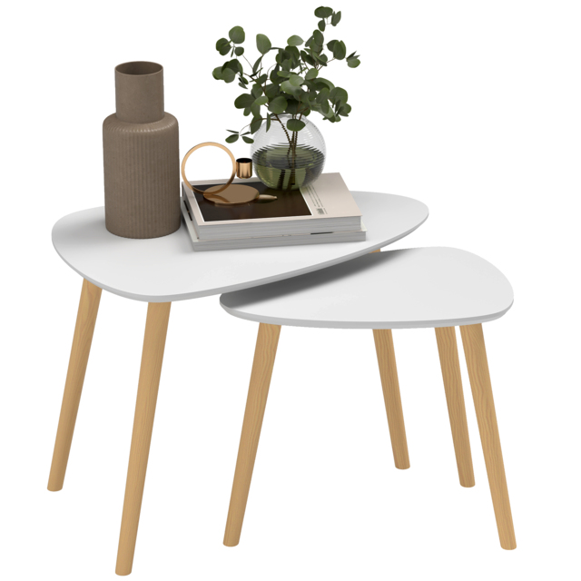 HOMCOM Nesting Coffee Table, Set of 2 Side Tables, Stacking End Tables with Solid Wood Legs, for Living Room Bedroom, Light Grey - image 1