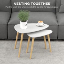 HOMCOM Nesting Coffee Table, Set of 2 Side Tables, Stacking End Tables with Solid Wood Legs, for Living Room Bedroom, Light Grey - thumbnail 4