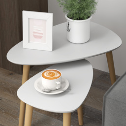 HOMCOM Nesting Coffee Table, Set of 2 Side Tables, Stacking End Tables with Solid Wood Legs, for Living Room Bedroom, Light Grey - thumbnail 7