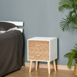 HOMCOM Nordic Style 2 Drawers Side Cabinet Wooden Bedside Table Storage Chest Scandinavian Home Furniture - thumbnail 2