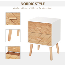 HOMCOM Nordic Style 2 Drawers Side Cabinet Wooden Bedside Table Storage Chest Scandinavian Home Furniture - thumbnail 4