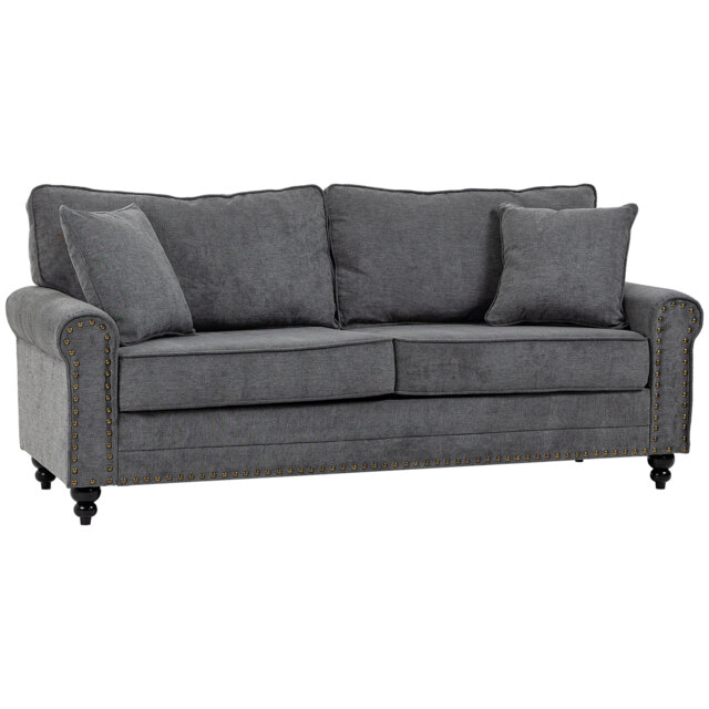 HOMCOM 2 Seater Sofas for Living Room, Fabric Sofa with Nailhead Trim, Loveseat with Cushions and Throw Pillows, Grey - image 1
