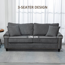 HOMCOM 2 Seater Sofas for Living Room, Fabric Sofa with Nailhead Trim, Loveseat with Cushions and Throw Pillows, Grey - thumbnail 6