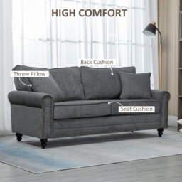 HOMCOM 2 Seater Sofas for Living Room, Fabric Sofa with Nailhead Trim, Loveseat with Cushions and Throw Pillows, Grey - thumbnail 4