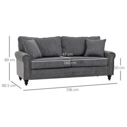 HOMCOM 2 Seater Sofas for Living Room, Fabric Sofa with Nailhead Trim, Loveseat with Cushions and Throw Pillows, Grey - thumbnail 3