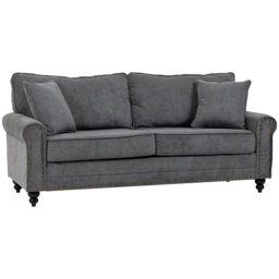 HOMCOM 2 Seater Sofas for Living Room, Fabric Sofa with Nailhead Trim, Loveseat with Cushions and Throw Pillows, Grey - thumbnail 1