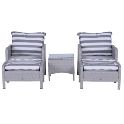Outsunny 2 Seater PE Rattan Garden Furniture Set, 2 Armchairs 2 Stools Glass Top Table Cushions Wicker Weave Chairs Outdoor Seating - Grey - Aosom UK - thumbnail 7