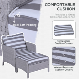 Outsunny 2 Seater PE Rattan Garden Furniture Set, 2 Armchairs 2 Stools Glass Top Table Cushions Wicker Weave Chairs Outdoor Seating - Grey - Aosom UK - thumbnail 5