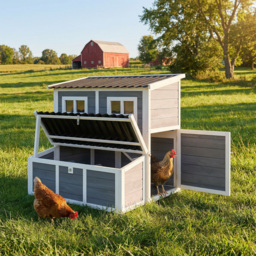 PawHut Wooden Chicken Coop with Nesting Box, Slide-Out Tray, Perches, for 4-6 Chickens, 100 x 86 x 100cm - thumbnail 2