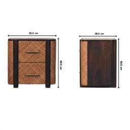 Solid Mango Wood Nightstand, 2-Drawers, Bedside Chest for Living Room/Bedroom, 38L x 50W x 50H cm, Brown - Aosom UK - thumbnail 3