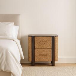Solid Mango Wood Nightstand, 2-Drawers, Bedside Chest for Living Room/Bedroom, 38L x 50W x 50H cm, Brown - Aosom UK