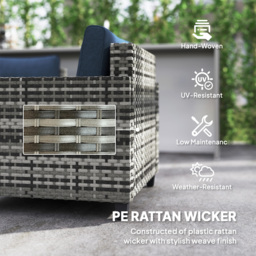 Outsunny 6 Pieces Rattan Garden Furniture Set, 5 Seater Wicker Outdoor Furniture Set with 2 Armchairs, Steel Frame Coffee Table and Cushions for Balcony, Porch, Navy Blue - thumbnail 5