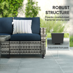 Outsunny 6 Pieces Rattan Garden Furniture Set, 5 Seater Wicker Outdoor Furniture Set with 2 Armchairs, Steel Frame Coffee Table and Cushions for Balcony, Porch, Navy Blue - thumbnail 6