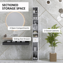HOMCOM 178 cm Narrow Tall Bathroom Cabinet - White - thumbnail 4