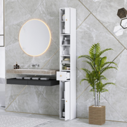 HOMCOM 178 cm Narrow Tall Bathroom Cabinet - White - thumbnail 8