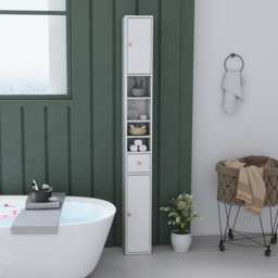 HOMCOM 178 cm Narrow Tall Bathroom Cabinet - White - thumbnail 9