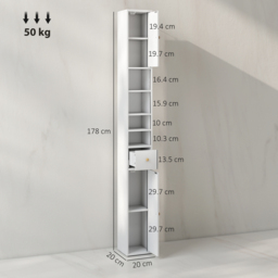 HOMCOM 178 cm Narrow Tall Bathroom Cabinet - White - thumbnail 3