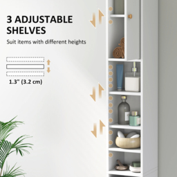 HOMCOM 178 cm Narrow Tall Bathroom Cabinet - White - thumbnail 5