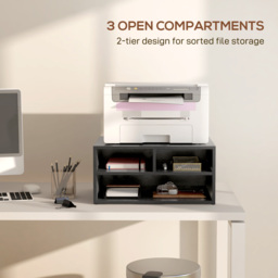 HOMCOM Desktop Printer Stand with Storage, 2-Tier Desk Organizer with 3 Open Compartments for Home Office, Black - Aosom UK - thumbnail 4