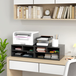 HOMCOM Desktop Printer Stand with Storage, 2-Tier Desk Organizer with 3 Open Compartments for Home Office, Black - Aosom UK - thumbnail 8