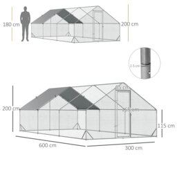 PawHut Large Hen Coop, Galvanised Walk In Chicken Run with Cover 6 x 3 x 2m Silver - Aosom UK - thumbnail 3