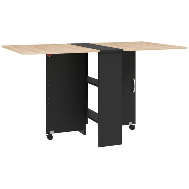 HOMCOM Folding Dining Table with Drop Leaf, 2 Tier Shelves and Rolling Casters, Small Space Table, Oak - Aosom UK - image 1