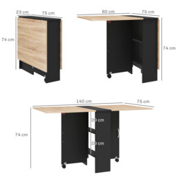 HOMCOM Folding Dining Table with Drop Leaf, 2 Tier Shelves and Rolling Casters, Small Space Table, Oak - Aosom UK - thumbnail 3