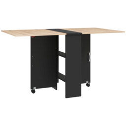 HOMCOM Folding Dining Table with Drop Leaf, 2 Tier Shelves and Rolling Casters, Small Space Table, Oak - Aosom UK