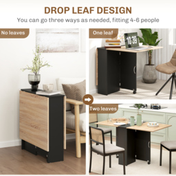 HOMCOM Folding Dining Table with Drop Leaf, 2 Tier Shelves and Rolling Casters, Small Space Table, Oak - Aosom UK - thumbnail 4