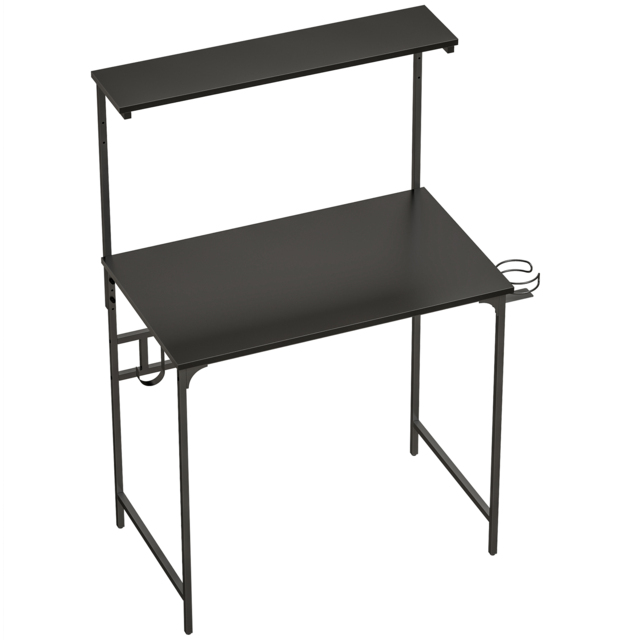 HOMCOM Computer Desk, 80cm Home Office Study Table with Hutch Shelf, Cup Holder, Headphone Hook, Black - image 1