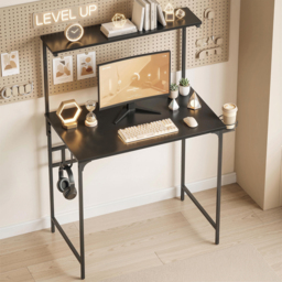 HOMCOM Computer Desk, 80cm Home Office Study Table with Hutch Shelf, Cup Holder, Headphone Hook, Black - thumbnail 8
