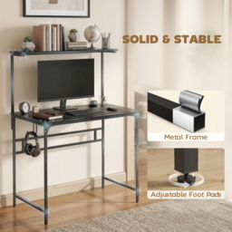 HOMCOM Computer Desk, 80cm Home Office Study Table with Hutch Shelf, Cup Holder, Headphone Hook, Black - thumbnail 6