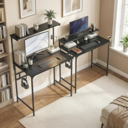 HOMCOM Computer Desk, 80cm Home Office Study Table with Hutch Shelf, Cup Holder, Headphone Hook, Black - thumbnail 9