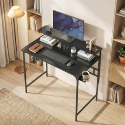 HOMCOM Computer Desk, 80cm Home Office Study Table with Hutch Shelf, Cup Holder, Headphone Hook, Black - thumbnail 7