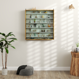 HOMCOM 7-Tier Wall Display Shelf Unit Cabinet w/ 6 Adjustable Shelves Glass Doors Home Office Ornaments 83x80cm, Rustic Brown - thumbnail 9