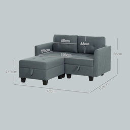 HOMCOM 'L' Shape Modular Storage Sofa - Dark Grey - Aosom UK - thumbnail 3