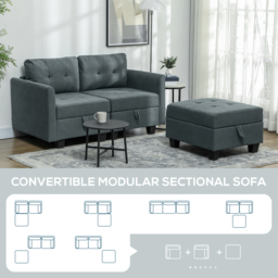 HOMCOM 'L' Shape Modular Storage Sofa - Dark Grey - Aosom UK - thumbnail 4