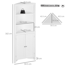 kleankin Triangle Free Standing Bathroom Cabinet, Corner Bathroom Storage Unit with Cupboard and 3-Tier Shelves, White - Aosom UK - thumbnail 3