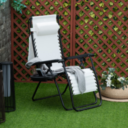 Outsunny Zero Gravity Garden Deck Folding Chair Patio Sun Lounger Reclining Seat with Cup Holder & Canopy Shade - White - Aosom UK - thumbnail 2