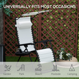 Outsunny Zero Gravity Garden Deck Folding Chair Patio Sun Lounger Reclining Seat with Cup Holder & Canopy Shade - White - Aosom UK - thumbnail 7