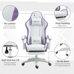 Vinsetto Gaming Chair, Recliner with PU Leather, 360 Swivel, Footrest & Lumbar Support, Purple - Aosom UK - thumbnail 7