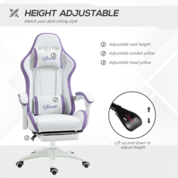 Vinsetto Gaming Chair, Recliner with PU Leather, 360 Swivel, Footrest & Lumbar Support, Purple - Aosom UK - thumbnail 4
