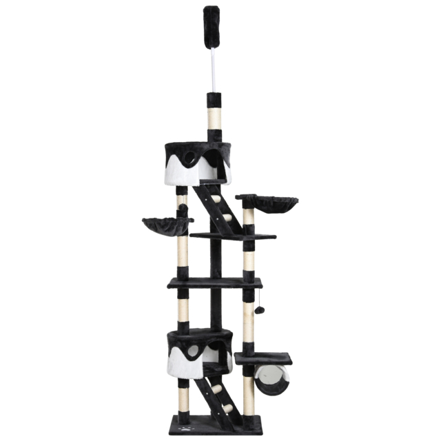 Pawhut Adjustable Cat Tree Condo, Kitten Playhouse with Scratching Posts, Fun House, Grey & White - image 1
