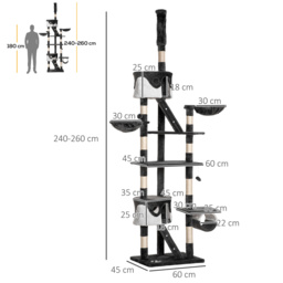Pawhut Adjustable Cat Tree Condo, Kitten Playhouse with Scratching Posts, Fun House, Grey & White - thumbnail 3