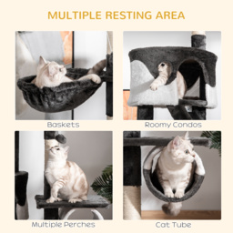 Pawhut Adjustable Cat Tree Condo, Kitten Playhouse with Scratching Posts, Fun House, Grey & White - thumbnail 7