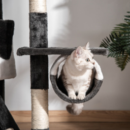 Pawhut Adjustable Cat Tree Condo, Kitten Playhouse with Scratching Posts, Fun House, Grey & White - thumbnail 9