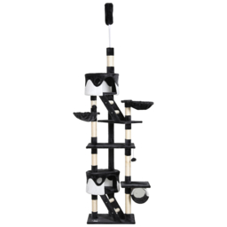 Pawhut Adjustable Cat Tree Condo, Kitten Playhouse with Scratching Posts, Fun House, Grey & White